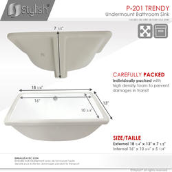 Stylish Trendy 18-1/4"W x 13"D White Rectangular Undermount Bathroom ...