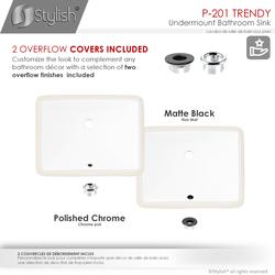 Stylish Trendy 18-1/4"W x 13"D White Rectangular Undermount Bathroom ...