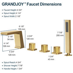 Grandjoy® 3-Handle Brushed Gold Roman Bathtub Faucet with Handheld