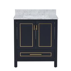 Eviva Navy 72 inch Deep Blue Bathroom Vanity with White Carrera Counter-top  and Double White Undermount Porcelain Sinks