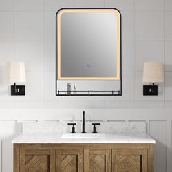 Tuscany® 24"W x 32"H Matte Black Framed LED Lighted Pharmacy Mirror ...