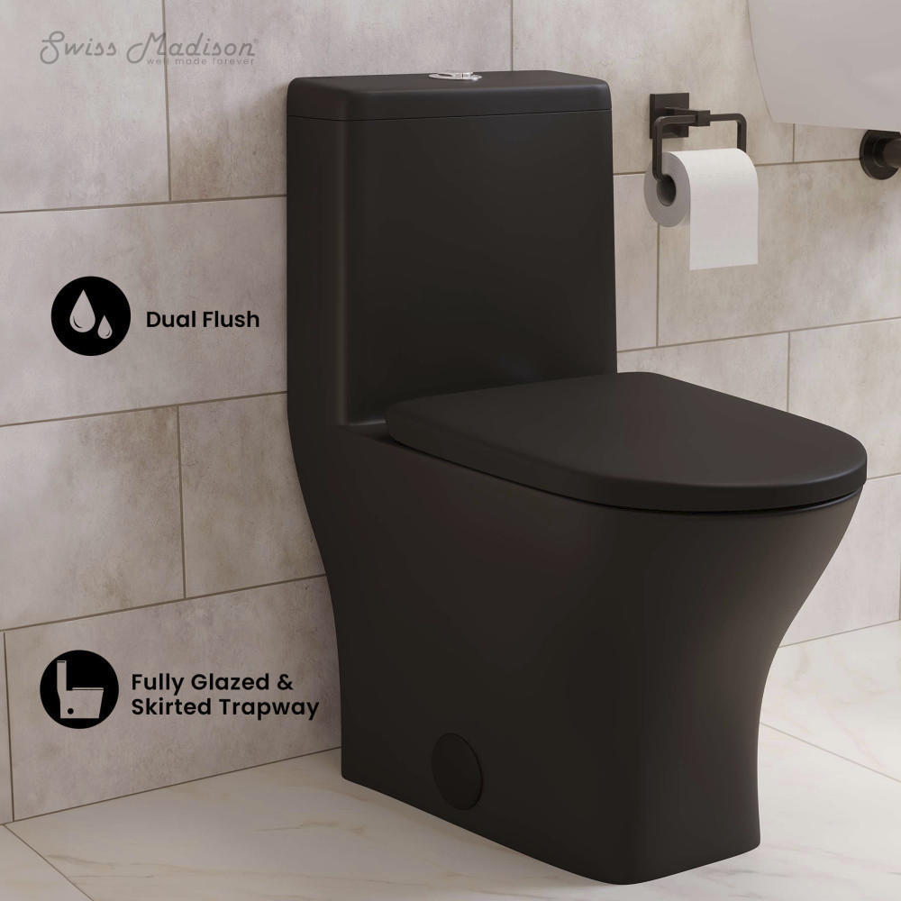 Swiss Madison Bari Compact 1-Piece Matte Black Dual Flush Standard