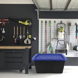 27-Gallon Black Tote with Blue Snap-On Lid at Menards®