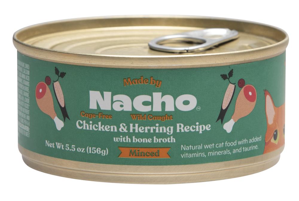 Nacho Minced Chicken Herring with Bone Broth Wet Cat Food 5.5 oz