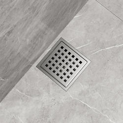 Built Industrial 5.8-Inch Stainless Steel Square Shower Drain Cover for  Bathrooms, Showers, and Sinks, Floor Drain with 2 In Bottom Outlet, Silver