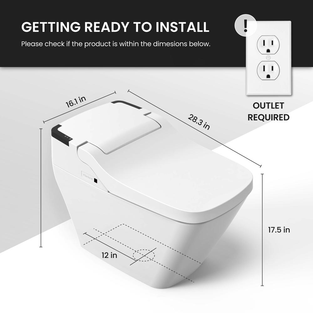 VOVO Stylement White Standard Height Square Smart Bidet Toilet at