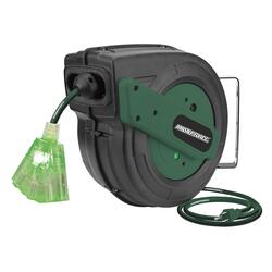 Ironton Retractable Extension Cord Reel with Triple Tap - 65ft. 12/3 SJT,  15 Amps 
