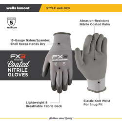 Wells Lamont® Men's Gray Medium FX3® Nitrile Coated Work Gloves