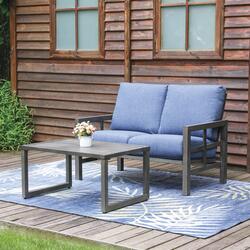 Backyard Creations® Berkley Bay Brown 2-Piece Seating Patio Set with Blue  Cushions