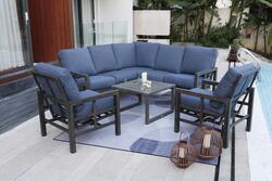 Backyard Creations® Berkley Bay Brown 4-Piece Seating Patio Set with Blue  Cushions