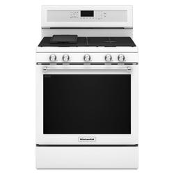 KitchenAid 30 Inch 5 Burner Gas Convection Slide-In Range with Baking  Drawer in Stainless Steel, NFM