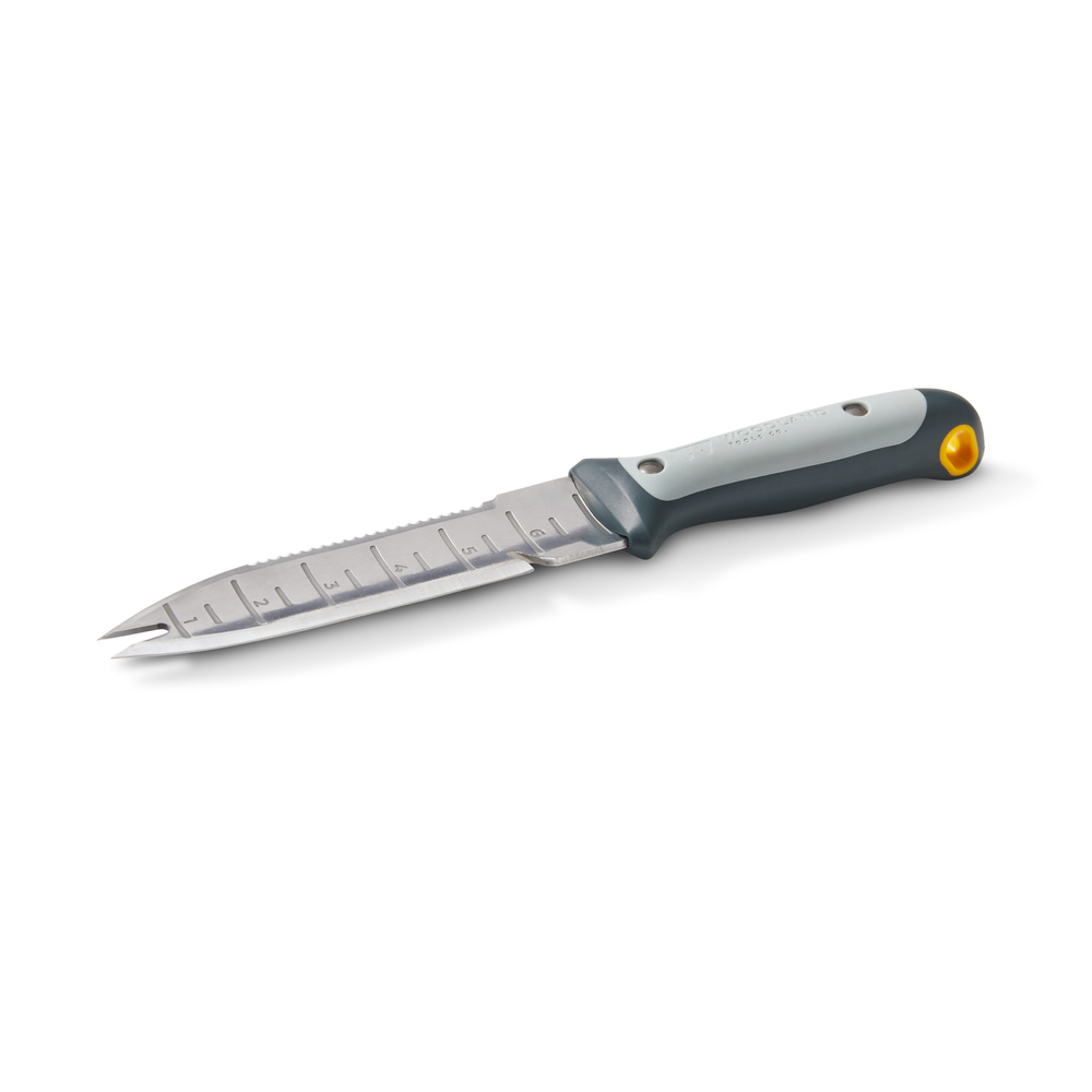 WOODLAND TOOLS Heavy Duty Hori Hori Garden Knife - Stainless Steel Soil Knife with Serrated Edge, Depth Markings, and Ergonomic Grip, Multi-Use Weeding and Digging Tool with Sheath for Gardening