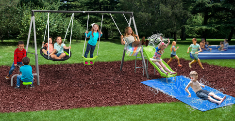 XDP Swingin Free 5 Activity Metal Swing Set with Water Slide at