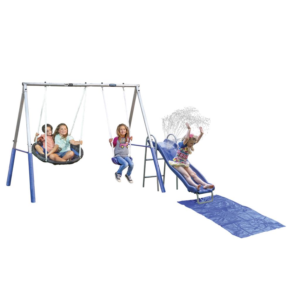 XDP Playtime Fun Activity Galvanized Metal Swing Set with Water