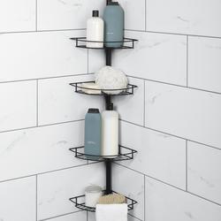 4 Layer Bathroom Corner Shelf Shower Caddy Tension Mount Caddy Rack Black  Stand