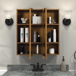 Zenna Home® 24"W x 26"H Oak Framed Tri-View Medicine Cabinet at Menards®
