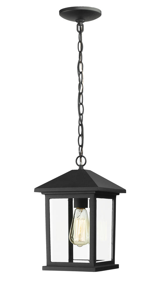 Z-Lite Portland Black Traditional Beveled Glass Lantern Pendant Light