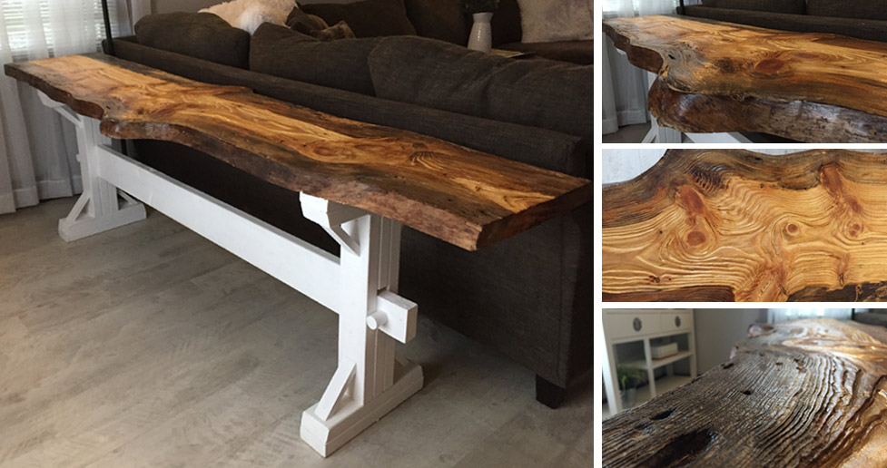 Raw edge store sofa table