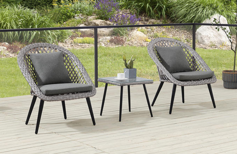 Backyard Creations Bay Creek Black 3 Piece Patio Bistro Set with Gray Cushions at Menards