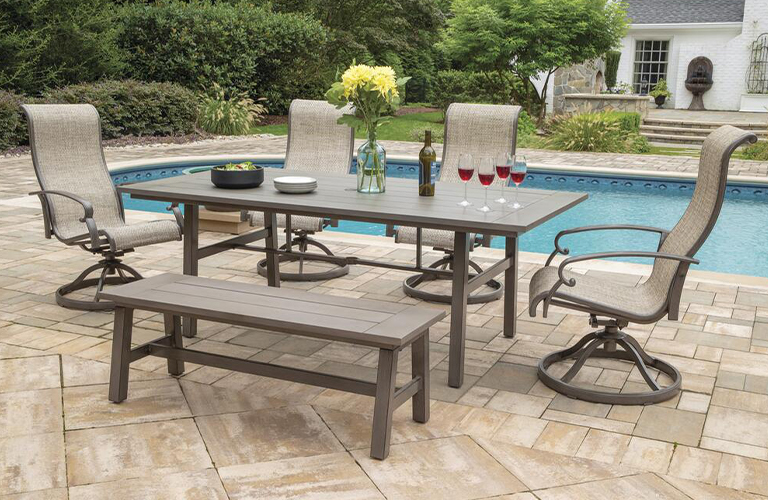 Backyard Creations Harden Hills Brown 6 Piece Dining Patio Set with Brown Fabric at Menards