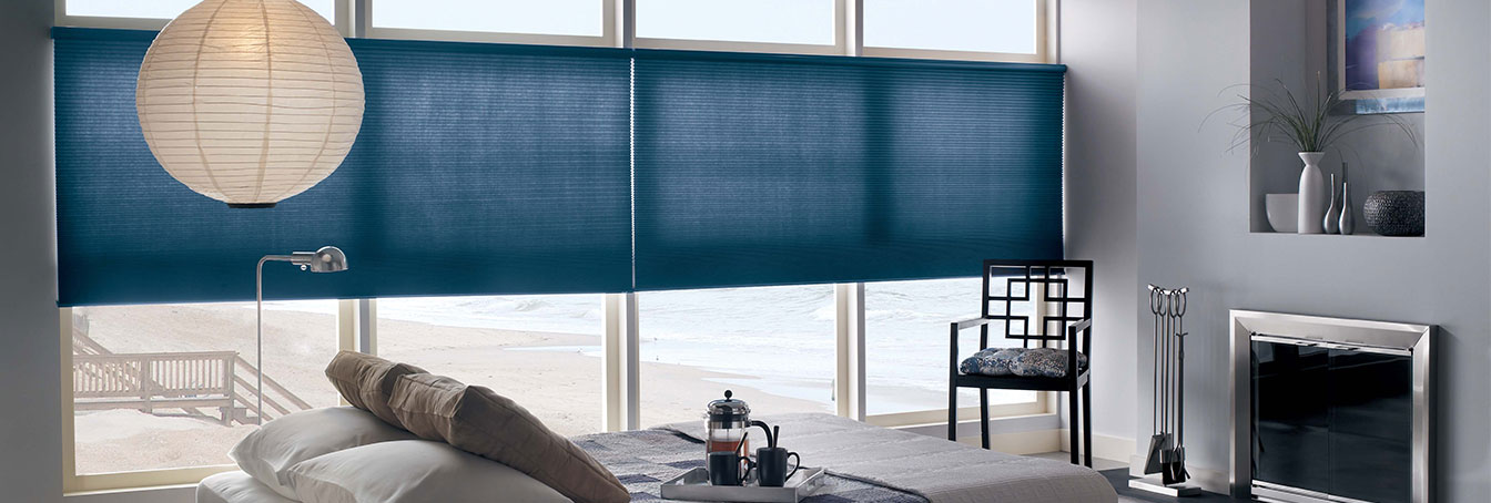 Pleated blinds on the window frame