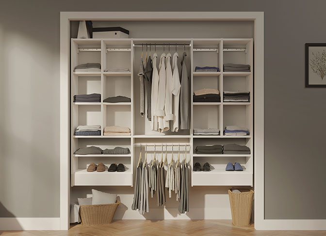 Wardrobe Storage Cabinet, Armoire Closet Organizer with Drawer and Hanging  Rod, White